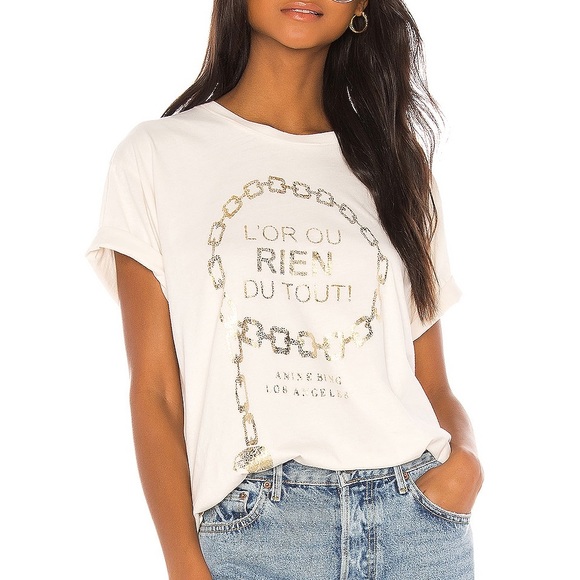 Anine Bing Ringo Tee in Goldie / Off white - Picture 9 of 10